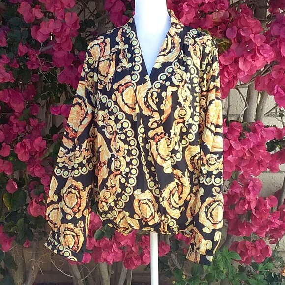 OC Order Plus Blouse Black Orange and Yellow Long Sleeve XXL NEW - Picture 3 of 5